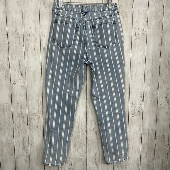 PacSun Blue White Stripe High Rise Slim Fit Cotton Mom Jeans 27 - Picture 2 of 10